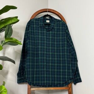 J. Crew Classic XL Blue Green Plaid 100% Cotton Long Sleeve Button Down Shirt
